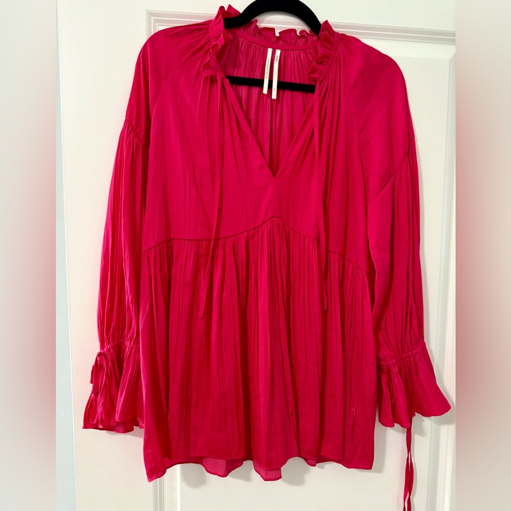 Anthropologie Red Ruffled 3/4 Sleeve Blouse